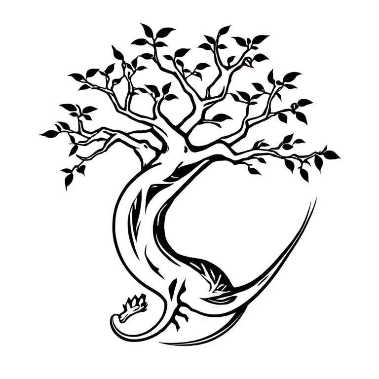 tree of life, Lizard tattoo in 80s techno aviation tattoo design idea