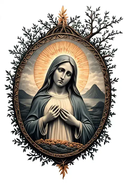 Blessed Virgin and Tree of Life tattoo design idea
