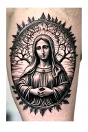 Blessed Virgin and Tree of Life tattoo design idea
