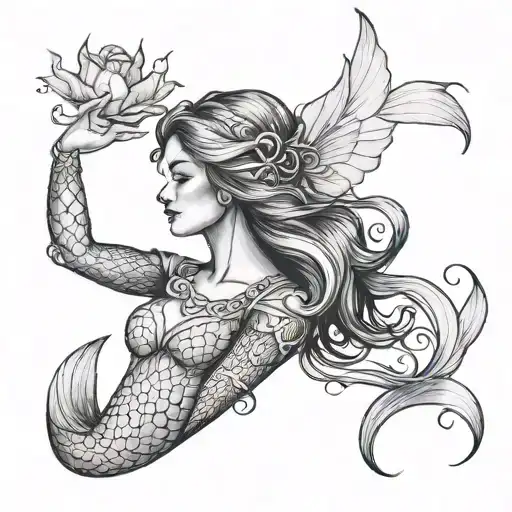 fantasy magic fairy mermaid beautiful etheral feminine tattoo design idea