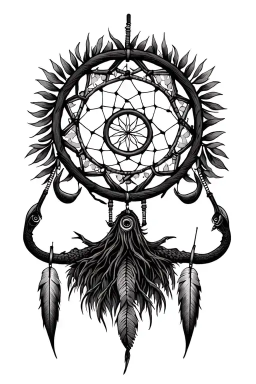 memorial tree of life in a dream catcher with hunting and fishing incorporated  tattoo design idea