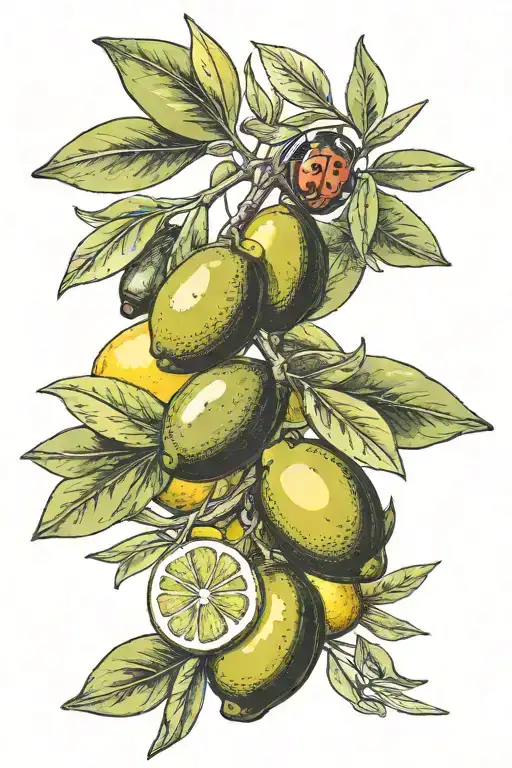 olive branch with lemon and lime branch. Add ladybug tattoo design idea