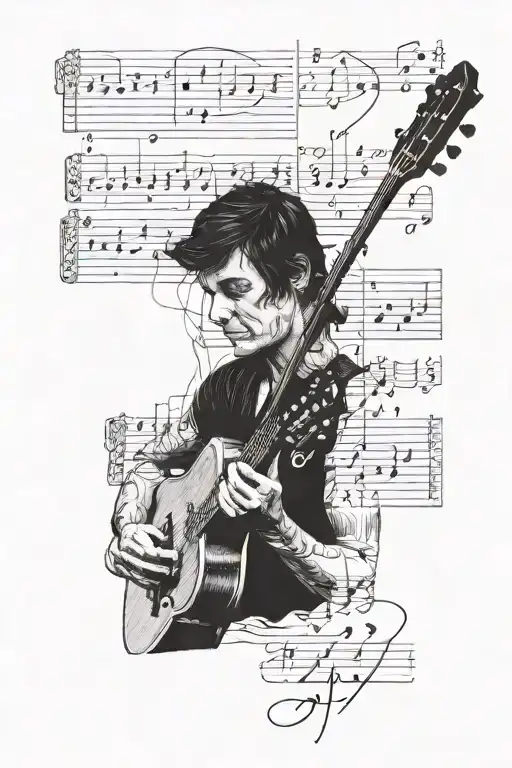 Image of James Taylor with song notes tattoo design idea