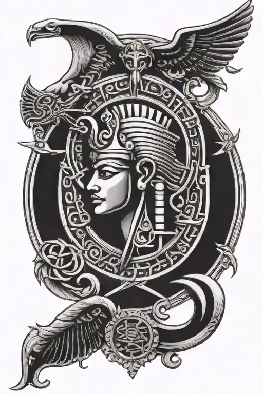 Portuguese sign with Egyptian and Greek divinity and/or object tattoo design idea