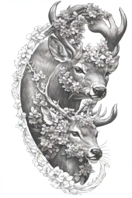 whitetail deer wrapped in lilacs tattoo design idea