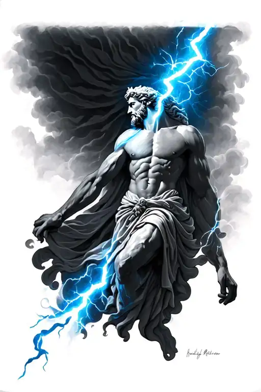 Zeus holding a lightning bolt tattoo design idea