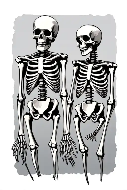 Headless skeletons standing and holding hands tattoo design idea
