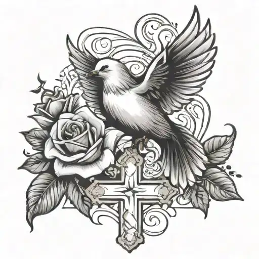 dove rose and cross with sayings  tattoo design idea