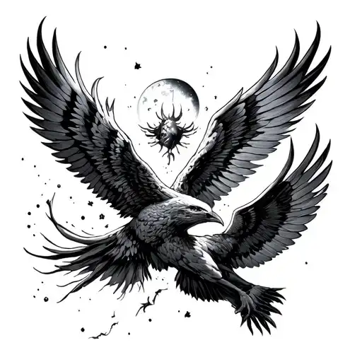 phoenix and icarus falling throug space tattoo design idea