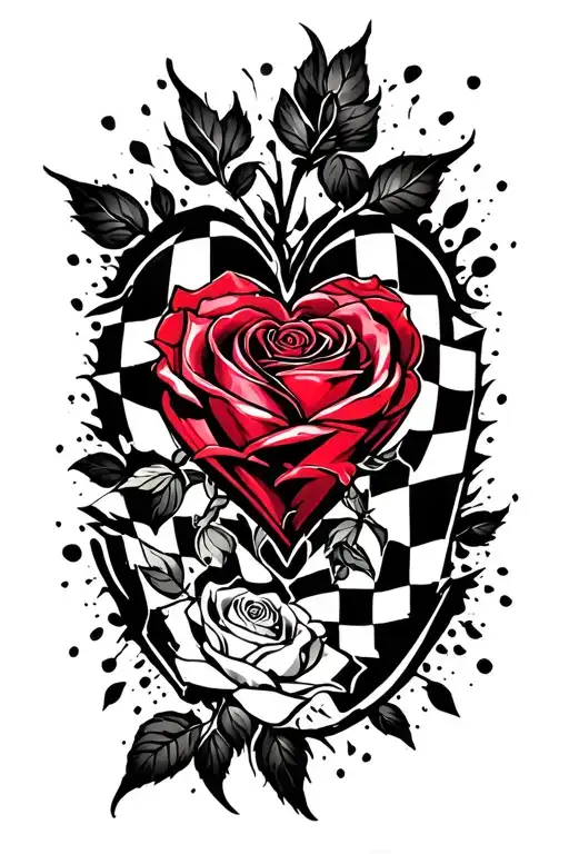 Volinskaya checker CO with broken heart and rose tattoo design idea