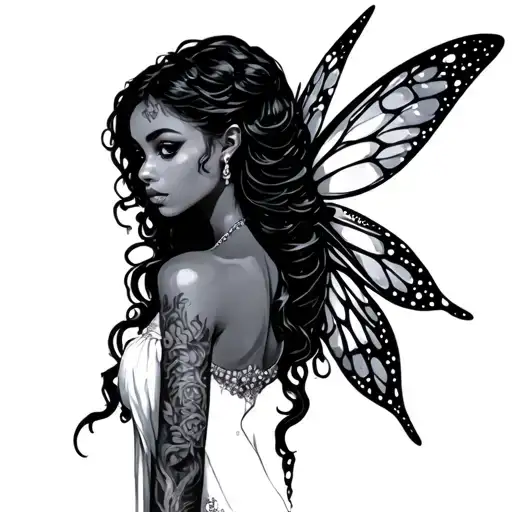 a fairy but I want it to be dark feminine and I want it to have African American features  tattoo design idea