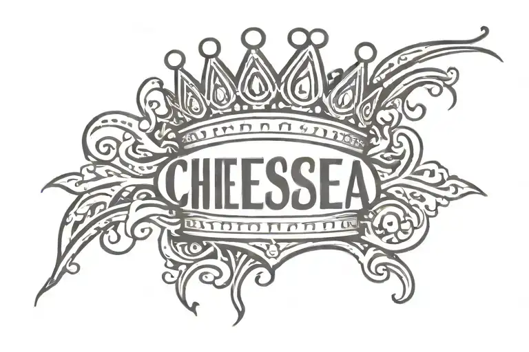 crown on top of the name Chelsea in graffiti font tattoo design idea