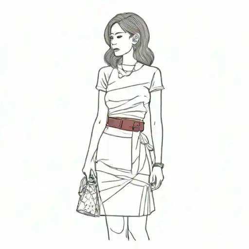 a woman in a burgundy top and black skirt tattoo design idea