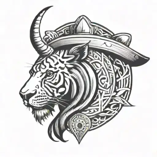 assam hat + Lion + Rhino horn tattoo design idea