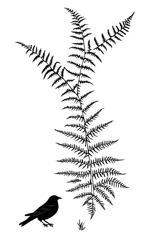 Fern, crow and bare tree tattoo design idea