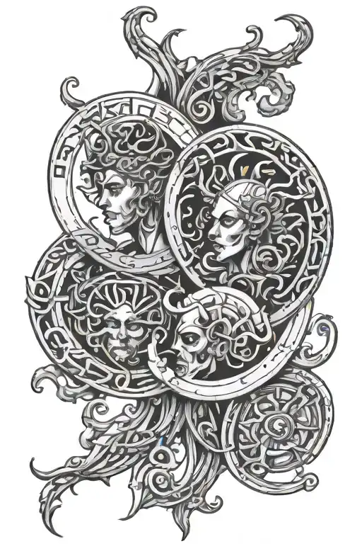 Derick, Gemini zodiac sign intertwined, 2000 tattoo design idea