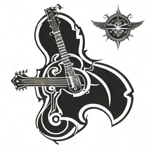 electric guitar, dali clock, eye horus, libra sign tattoo design idea