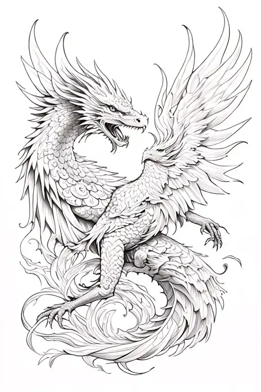 phoenix and dragon wrapped tattoo design idea