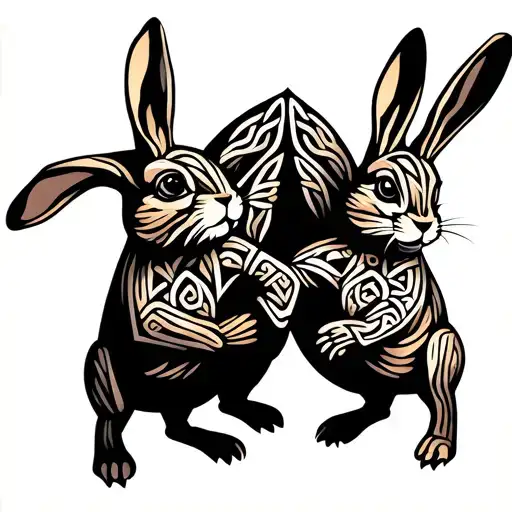 celtic rabbits playing leap frog tattoo design idea