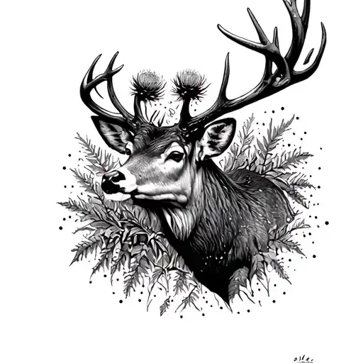 Stag with Thistle and Black Watch Tartan tattoo design idea