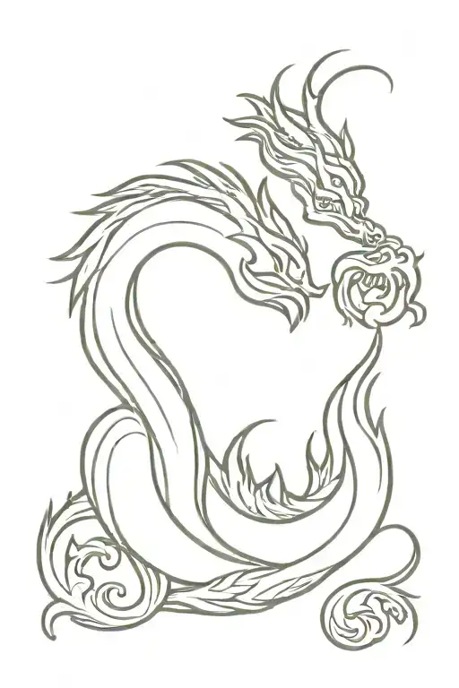 serene chinese dragon with face in front view and body in side view shaped as an S tattoo design idea
