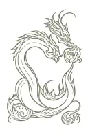 serene chinese dragon with face in front view and body in side view shaped as an S tattoo design idea