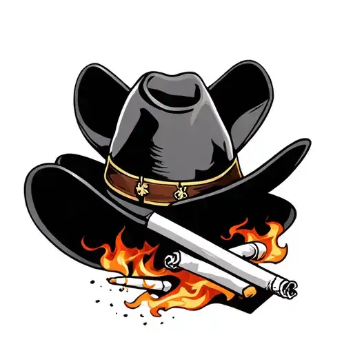 Cowboy hat and cigarette burning tattoo design idea