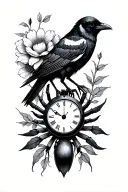 crow skull, black widow spider, higanbana flower, sand clock tattoo design idea