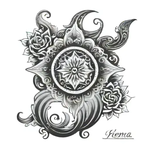 karma mantra band style tattoo design idea