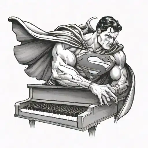 superman playing piano tattoo design idea