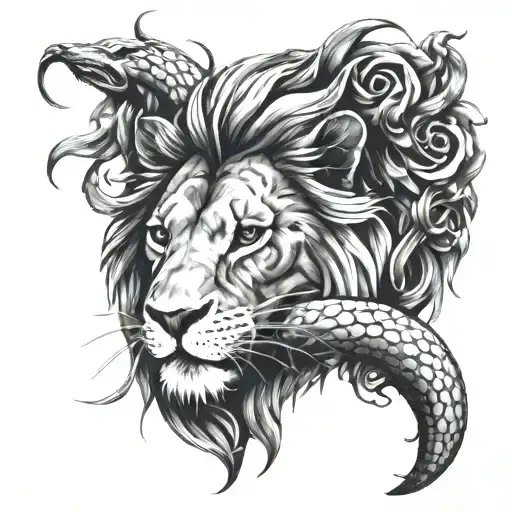 lion and snake tattoo design idea