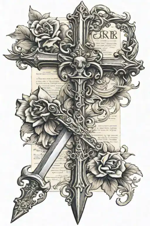 bible sword and fleur de lis tattoo design idea