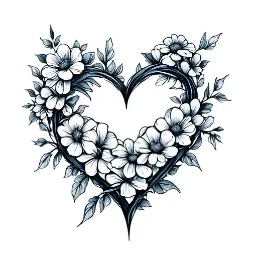 heart wrapped in flowers. fine lines. minimalist tattoo tattoo design idea