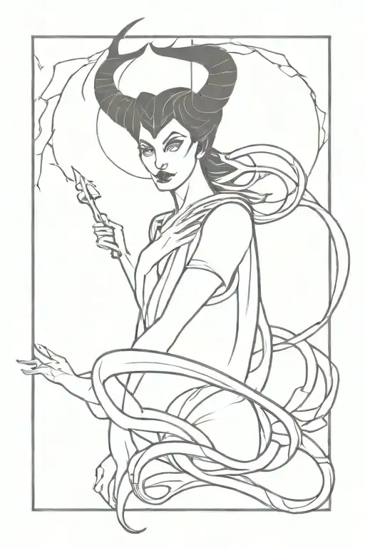Maleficent and Medusa intertwined tattoo design idea