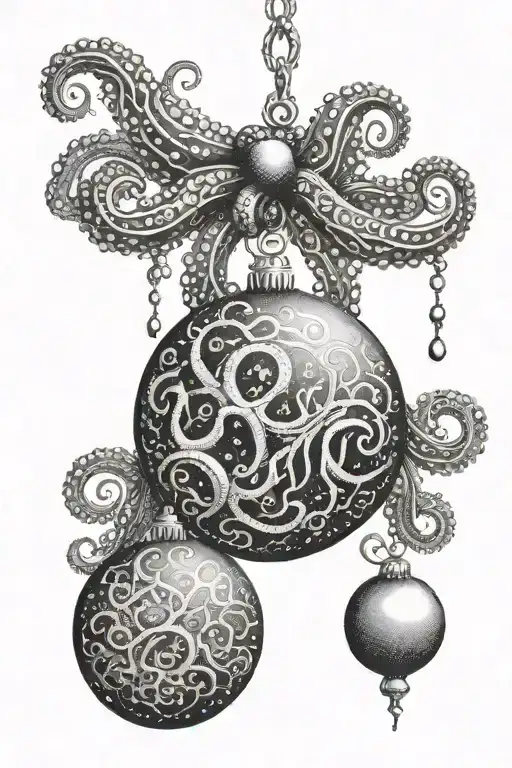 Tentacles wrap around a Christmas ball. There is a jellyfish on top tattoo design idea