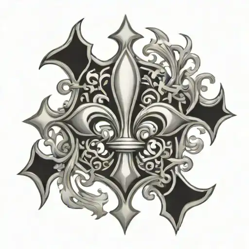 half of a fleur-de-lis with the other half the Jerusalem cross tattoo design idea