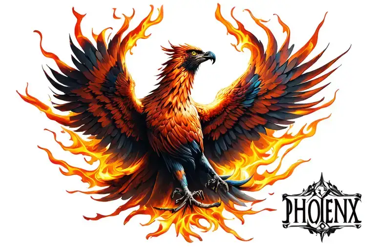 phoenix rising from flames and ashes  tattoo design idea