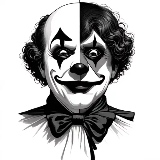 mask half clown half mime tattoo design idea