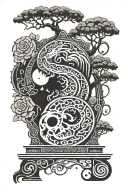 Roses Dragon Coil Waterfall Flowing Pyramid Big Tree Crows Moon Yinyang Hourglass Whale Wheel Chair tattoo design idea