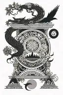 Roses Dragon Coil Waterfall Flowing Pyramid Big Tree Crows Moon Yinyang Hourglass Whale Wheel Chair tattoo design idea