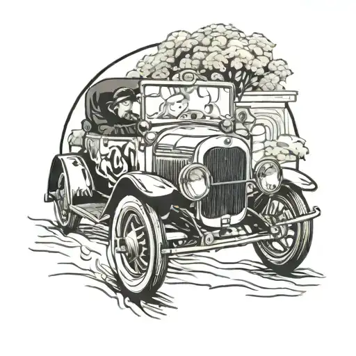 A nurse driving a vintage car, combining the client's passion for nursing and love for vintage vehicles tattoo design idea