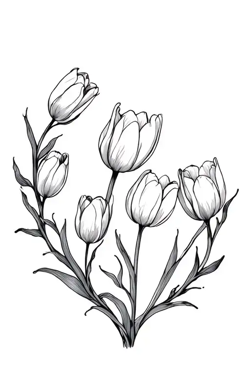 Willow tree vines around tulips black and grey tattoo design idea