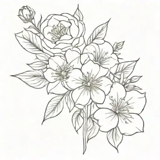 Bouquet of birth month flowers for February, March, June, July, September, October  tattoo design idea