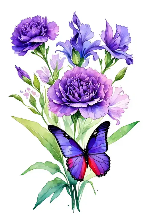 Purple Carnation, gladiolus And Butterfly tattoo design tattoo design idea