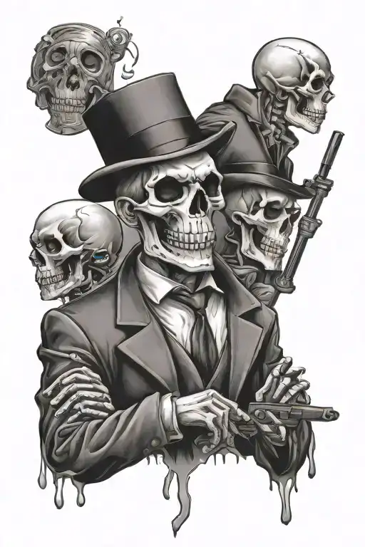 gangster and pin up skeleton tattoo design idea