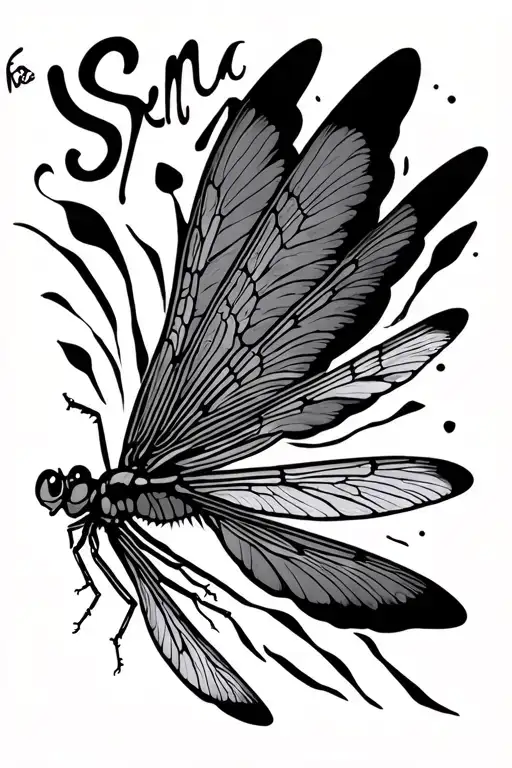 "Seema" Dragonfly flying tattoo design idea