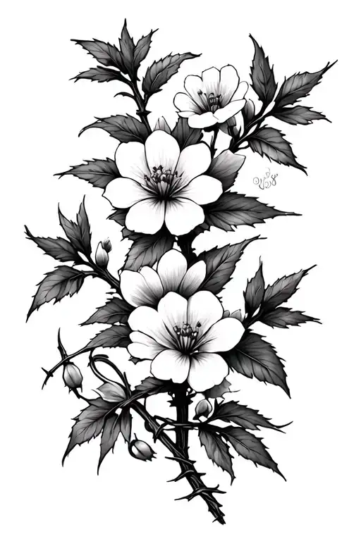 barbed wire and thorns with flowers blooming tattoo design idea