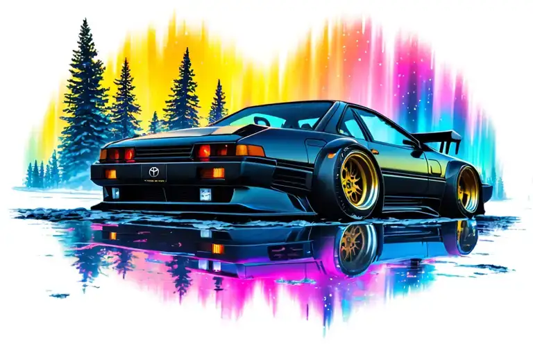 Toyota Treeno AE86 Initial Drift under the northern lights tattoo design idea