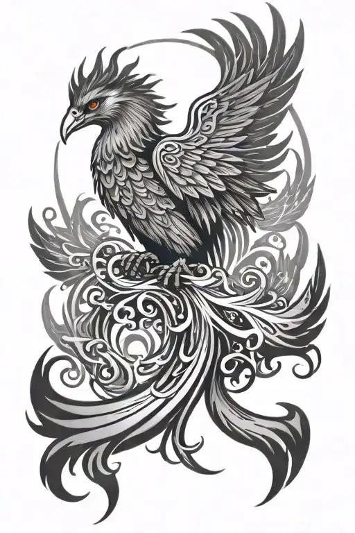 phoenix rising with number 8 or 888 and some words about healing tattoo design idea