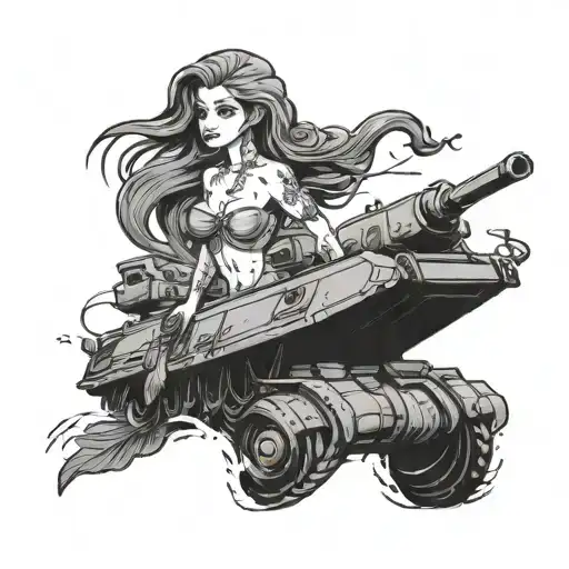mermaid army tank tattoo design idea